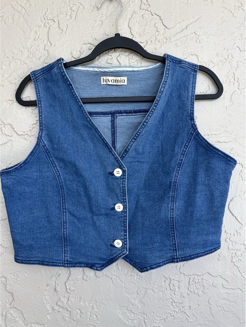 luvamia  Blue Jean Vests Women's M Crop Denim Top Button Down Waistcoat Vest